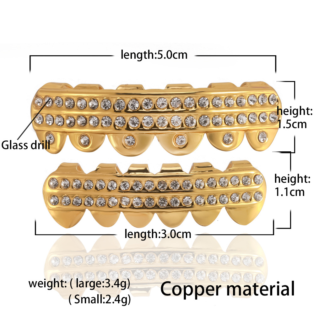 The manufacturer supplies European and American personalized double-row full diamond hip-hop teeth, HIPHOP dentures, Halloween prop gifts full figure