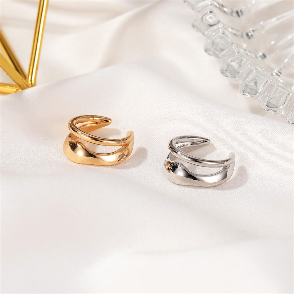 New cross-border double-layer retro ear clip, personalized single earring without ear holes, cold style, trendy ear bone clip for both men and women details Picture