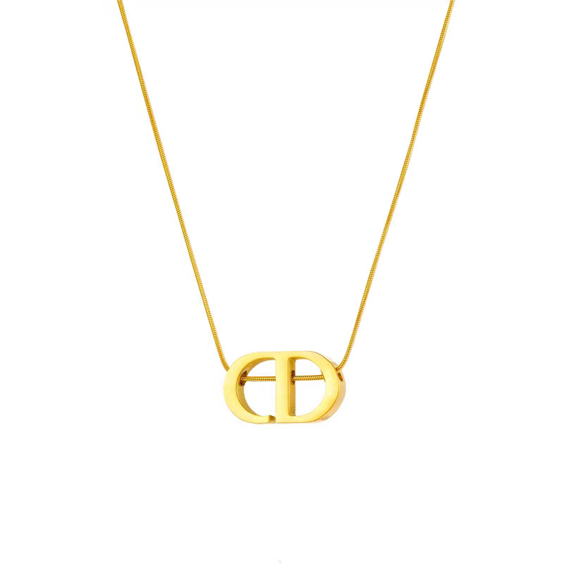 【 All-titanium Steel 】 Letter cd, minimalist style, real gold necklace inside the furnace, female Instagram influencer collarbone chain to match Item Picture