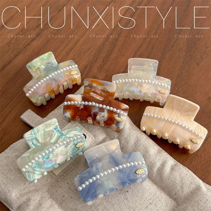 Korean acetate hair accessories, simple and elegant Korean-style updo hair clips, medium-sized hair clips, pearl hair clip accessories full figure