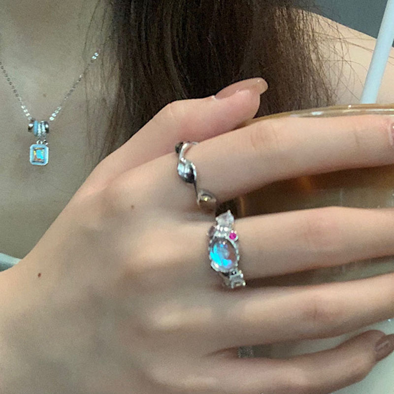 Opal stone niche, light luxury, high-end HyUNA moonstone ring, Korean ins design sense, unique open ring details Picture