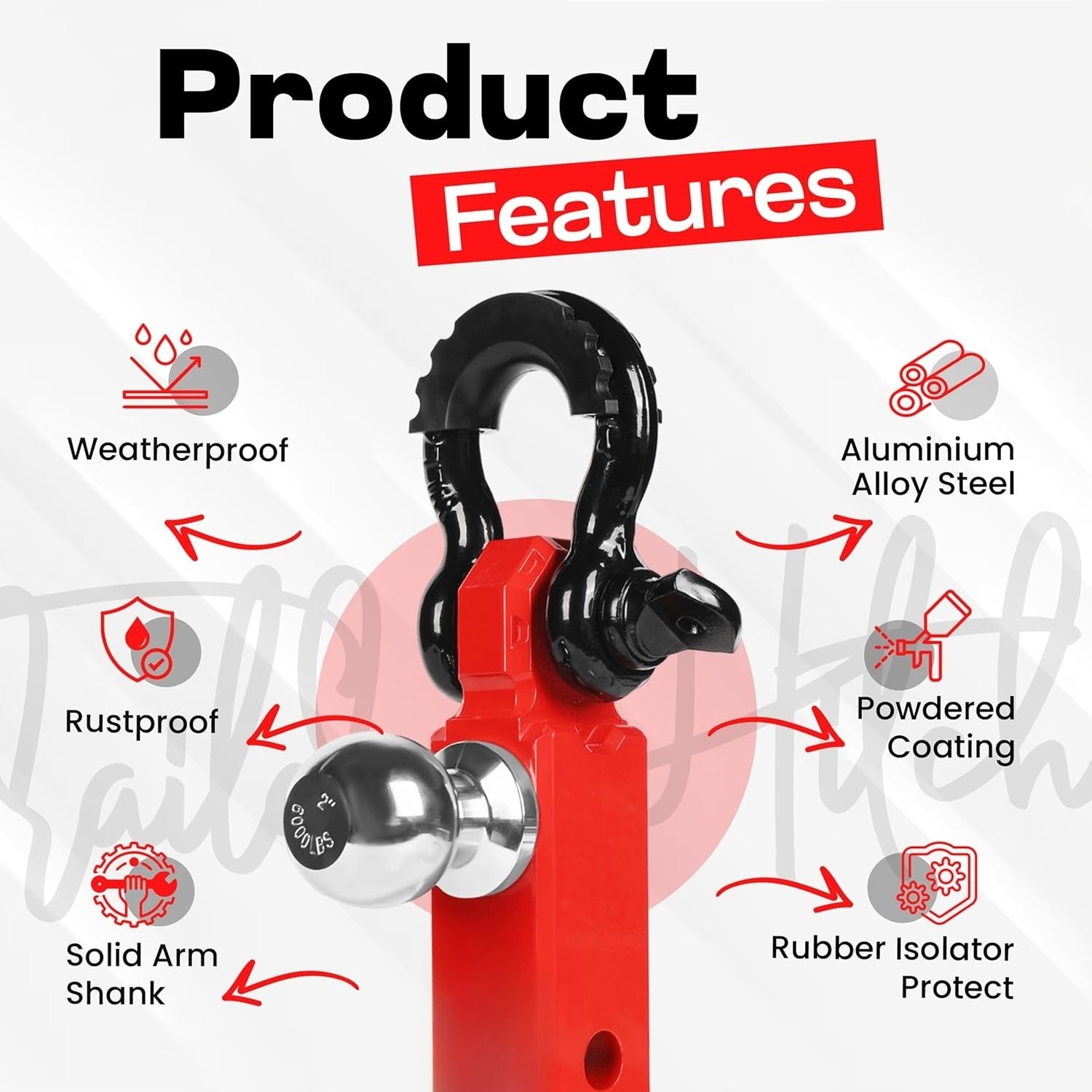 Automobile ball head trailer hook, RV towing hook, forged quality, extended solid ball head square mouth trailer arm Specification drawing