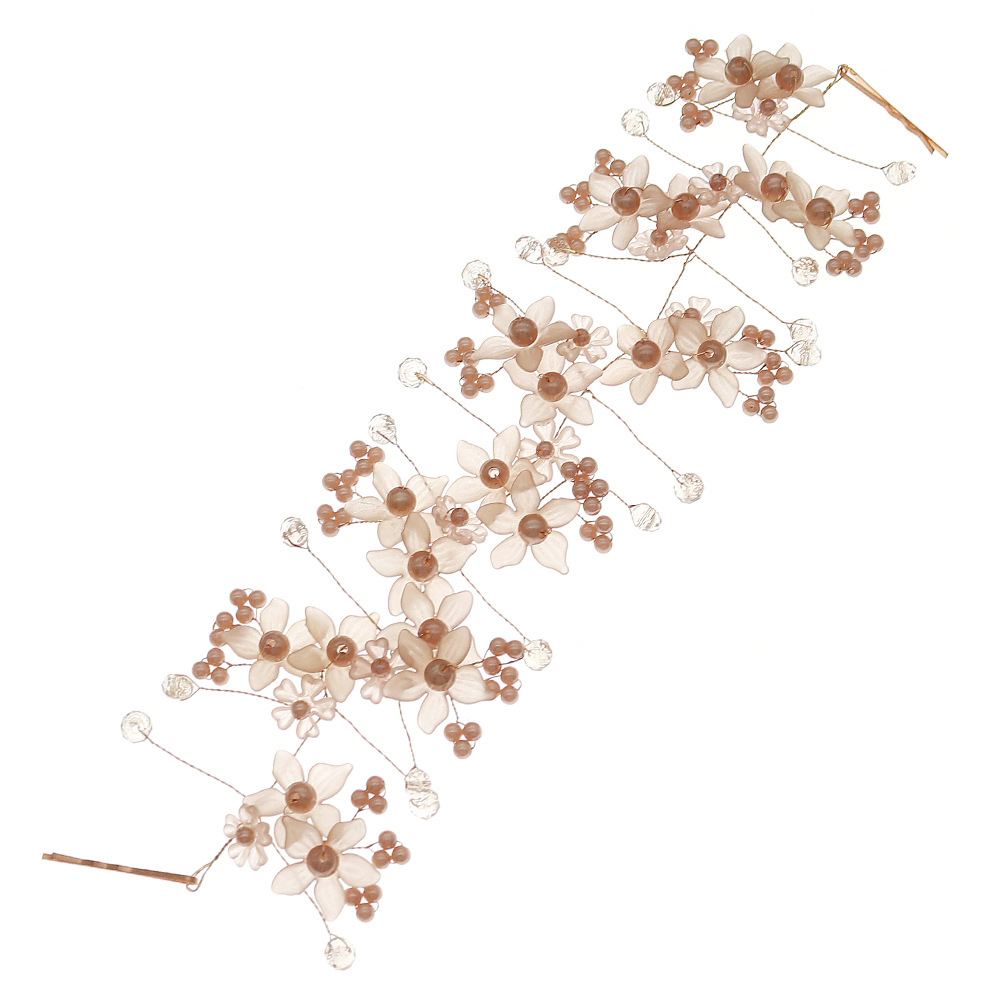 New Chinese-style Xiuhe bridal hair accessory Acrylic flower hair band, retro super fairy-like hand-woven hair accessory pearl headband Item Picture
