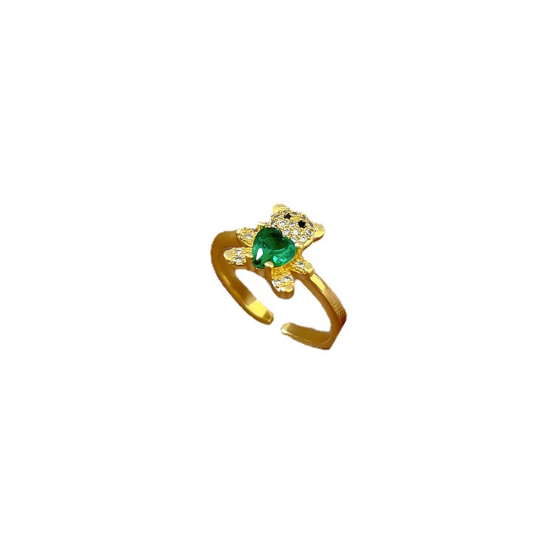 【 Real Gold 】 Diamond-encrusted bear open-mouth ring for Women, Japanese and Korean niche simple design index finger ring, Internet celebrity Item Picture