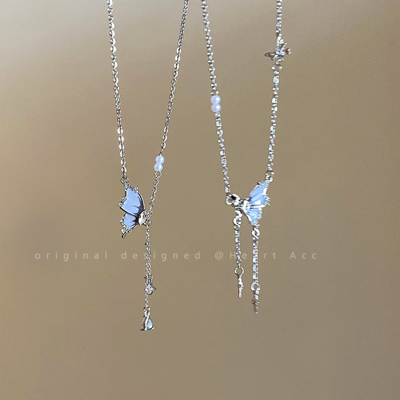Simple butterfly tassel zircon necklace, a niche design for women that doesn't fade, a collarbone chain-like accessory wholesale details Picture