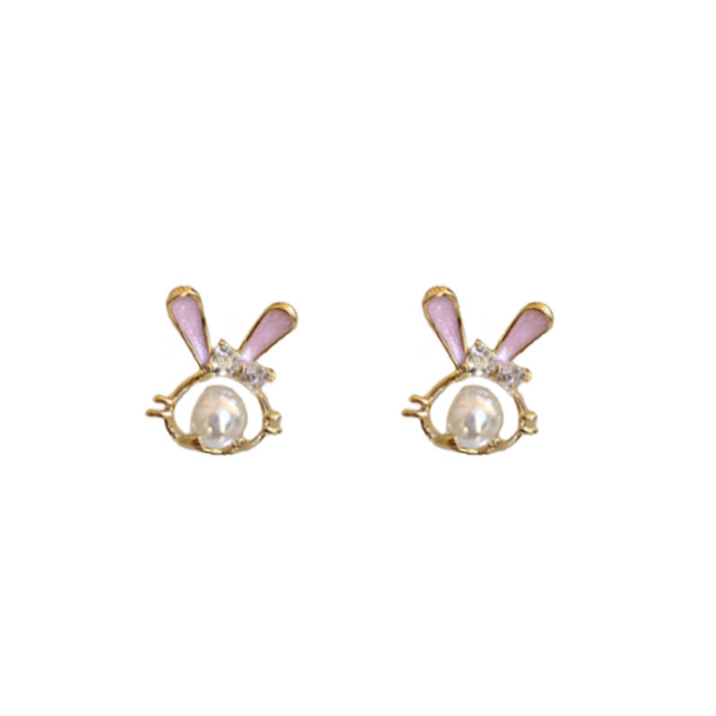 The 2025 new 925 silver needle diamond-encrusted pearl rabbit stud earrings are fashionable and stylish for women, with a versatile design sense Item Picture