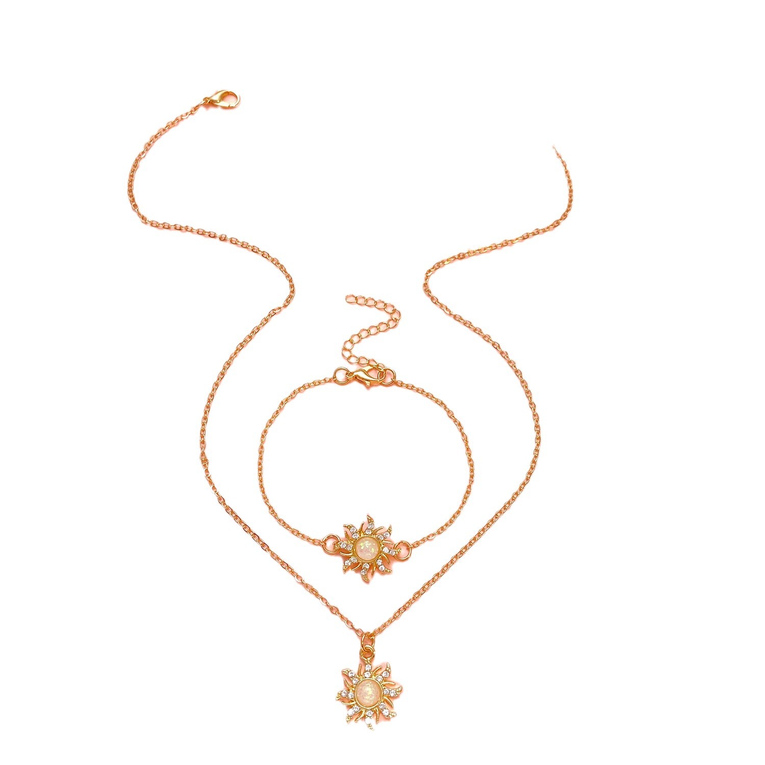 European and American ins retro dopamine Barbie Princess opal pendant necklace bracelet ring jewelry set Cross-border Item Picture