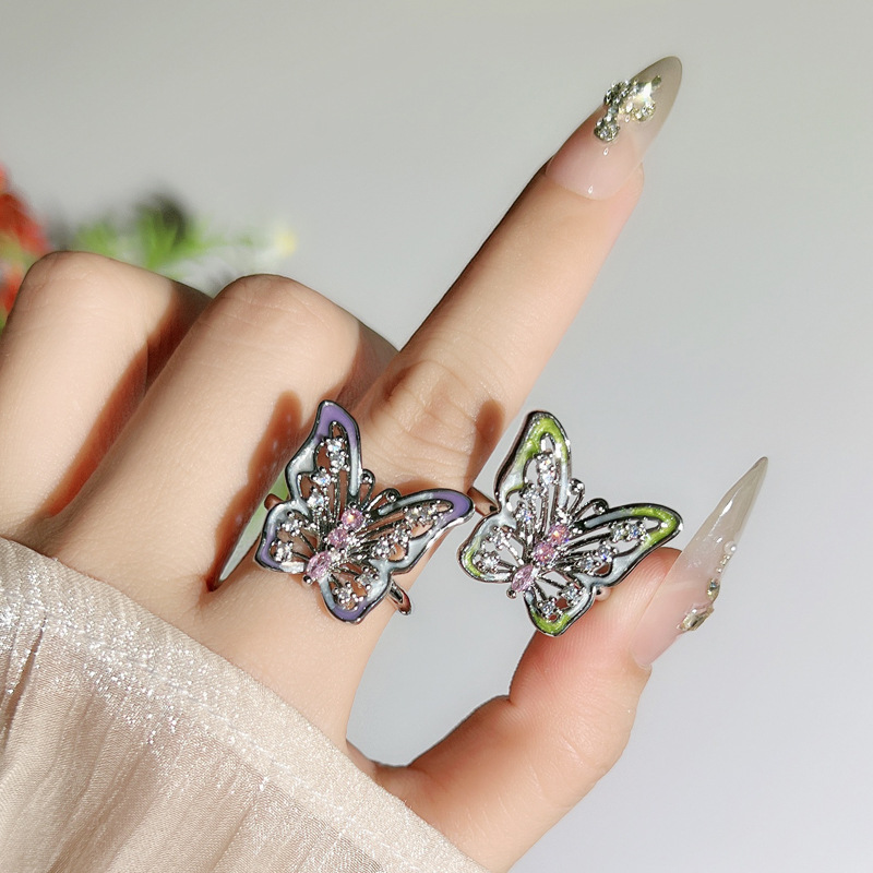 European and American punk sweet and cool gradient three-dimensional butterfly opening ring for women on Instagram, cold style, exquisite, fashionable and individual ring details Picture
