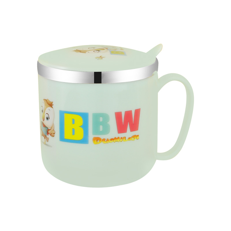 Children's cartoon cup, double-layer with handle, kindergarten cup gift, 304 stainless steel mug, children's water cup Item Picture