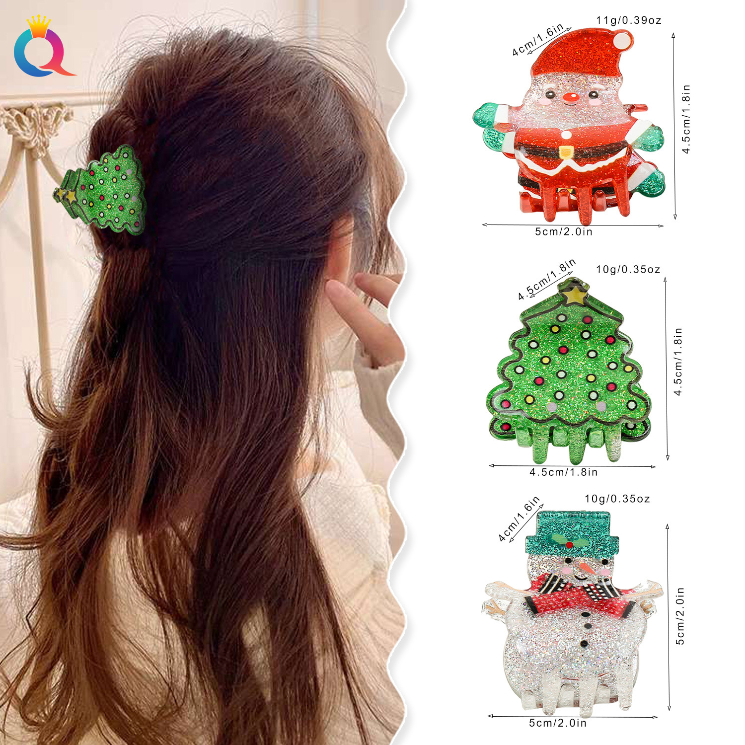 Qiyue Cross-border Christmas Small grabbers, cute hair clips, women's back head updo hair clips, shark clips, hair accessories wholesale details Picture