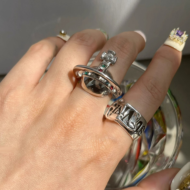 A niche three-dimensional Saturn irregular letter drip glaze open ring for women, gender-neutral retro Instagram trendy personality ring Specification drawing