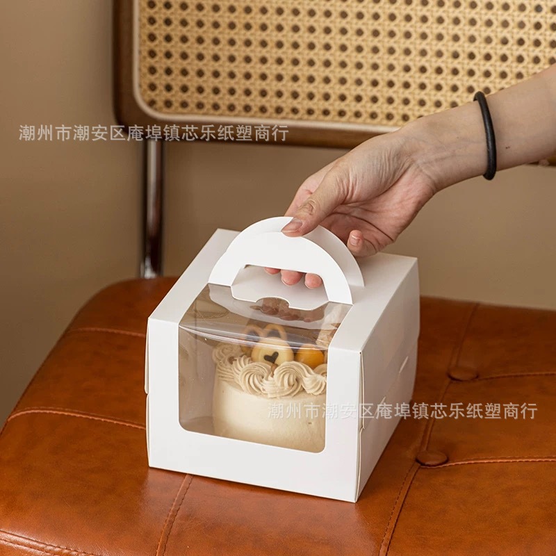 4-inch hand-held cake box, 3-inch, 4-inch, 6-inch birthday cake box, popular windowed cake packing box, dessert hand-held box details Picture