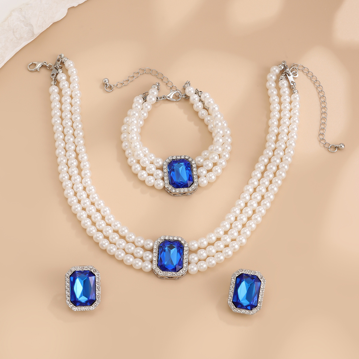 European and American cross-border jewelry, light luxury short pearl imitation choker necklace, turquoise beaded ethnic style collar Specification drawing