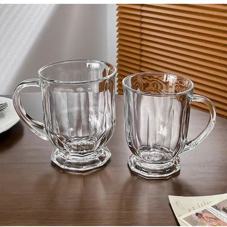 Gulu Gulu Large-mouthed Cup ‖ ins Korean style large-capacity retro glass cup with handle, juice milk tea milk cup Specification drawing