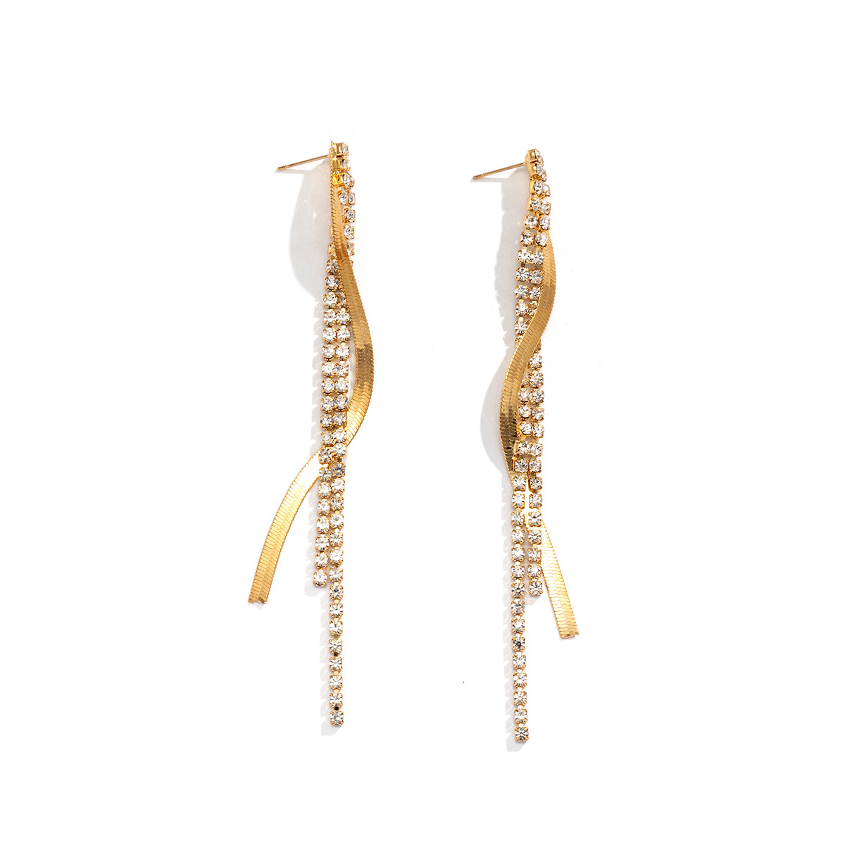 European and American cross-border style tassel stud earrings, simple snake bone claw chain wound rhinestone earrings Item Picture