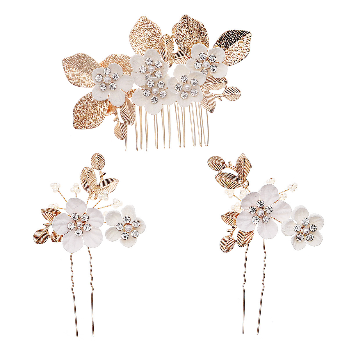 European and American retro leaf and flower hair comb and hairpin set, bride's wedding headwear, handcrafted updo hair accessory, hairpin and comb Item Picture