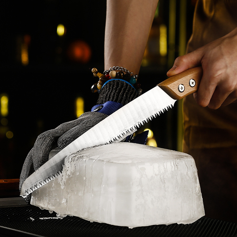 Bar-specific ice-breaking tools: ice knife, serrated ice saw, ice-breaking hammer, three-pronged ice cone, single-head ice cone, ice chisel Specification drawing