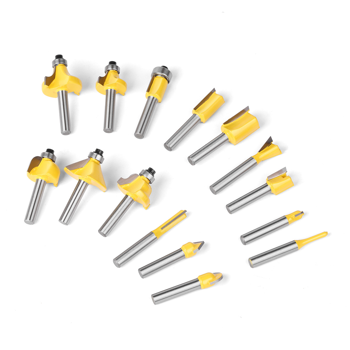1/4 handle 15-piece set of British standard woodworking milling cutter set, edge trimming machine cutter head, bakelite milling machine, engraving machine, milling cutter, edge trimming cutter Item Picture