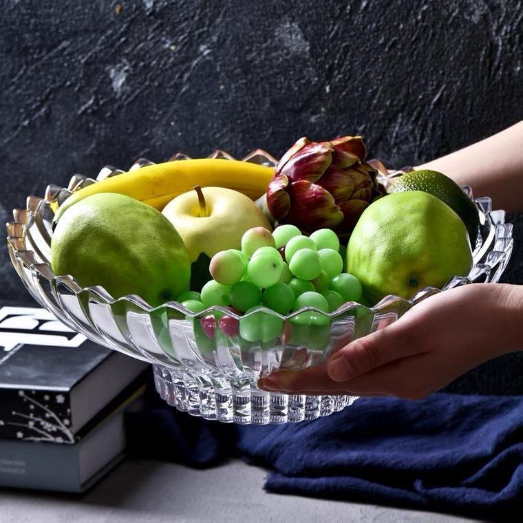 Modern crystal glass fruit plate, KTV hotel, tall and large dried fruit basin, snack plate, candy cup, striped fruit pit full figure
