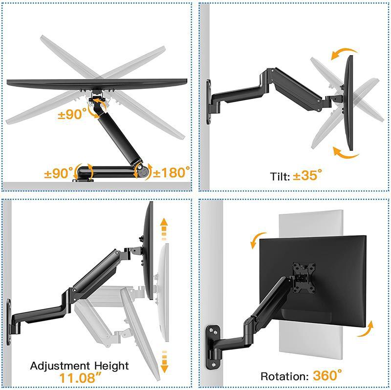 Single-screen air pressure arm display wall stand, single-arm computer hanger, lifting base, screen rotator Specification drawing