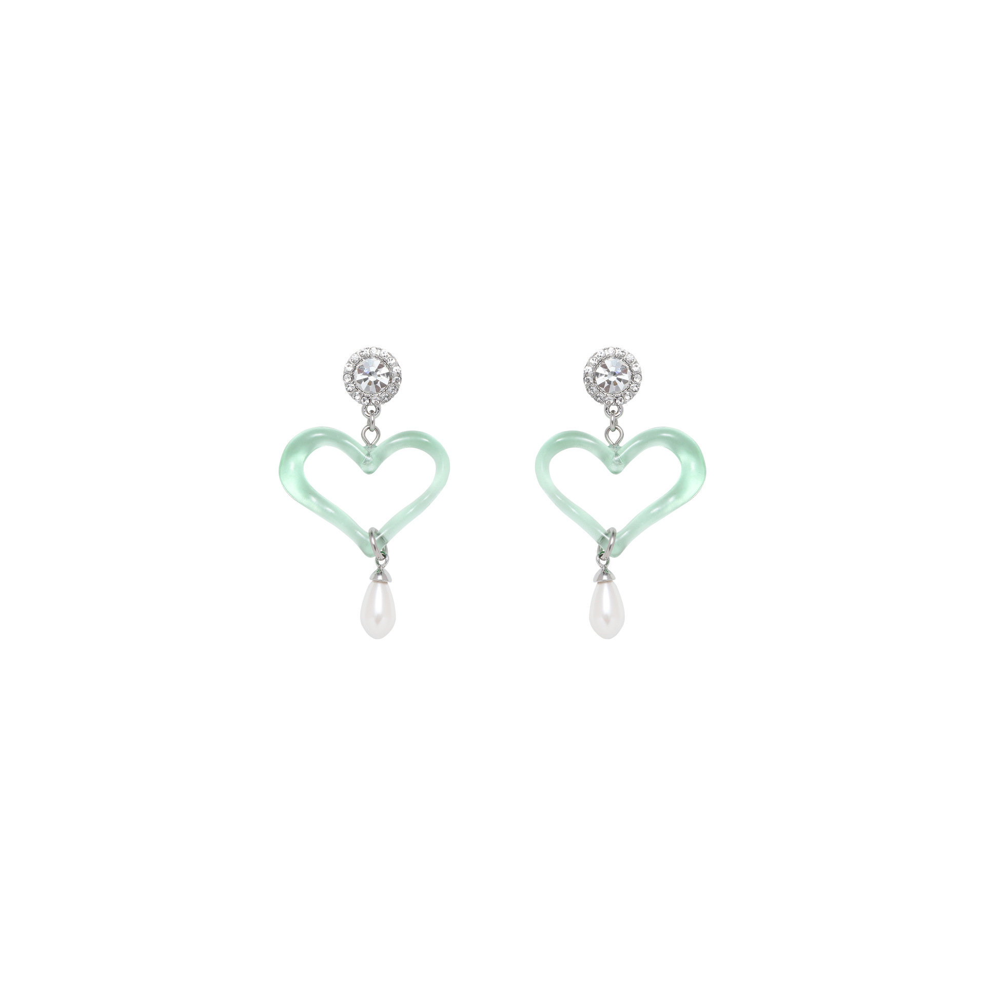 Original mint green heart-shaped versatile earrings, summer high-end feel, 925 silver needle stud earrings, fresh and sweet girl-style earrings for women Item Picture
