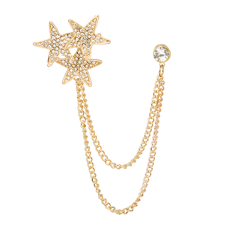 European and American fashion, individual, diamond-encrusted, shining star chain brooch, grand collar pin, badge clothing accessories Item Picture