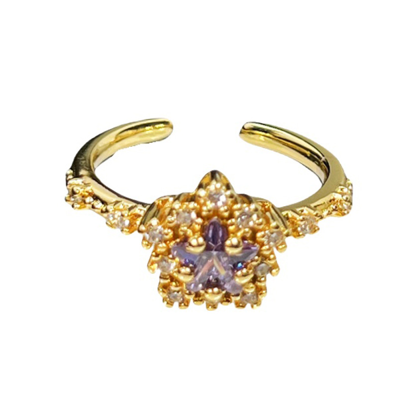 Korean version sweet and cool, exquisite pink and purple diamond star fashion open ring, female five-pointed star personality and temperament cold style ring Item Picture