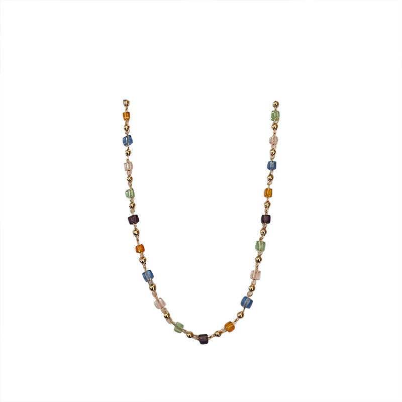 Colorful dopamine beaded necklace for women, summer niche fashion, versatile, simple and elegant, light luxury collarbone chain wholesale Item Picture
