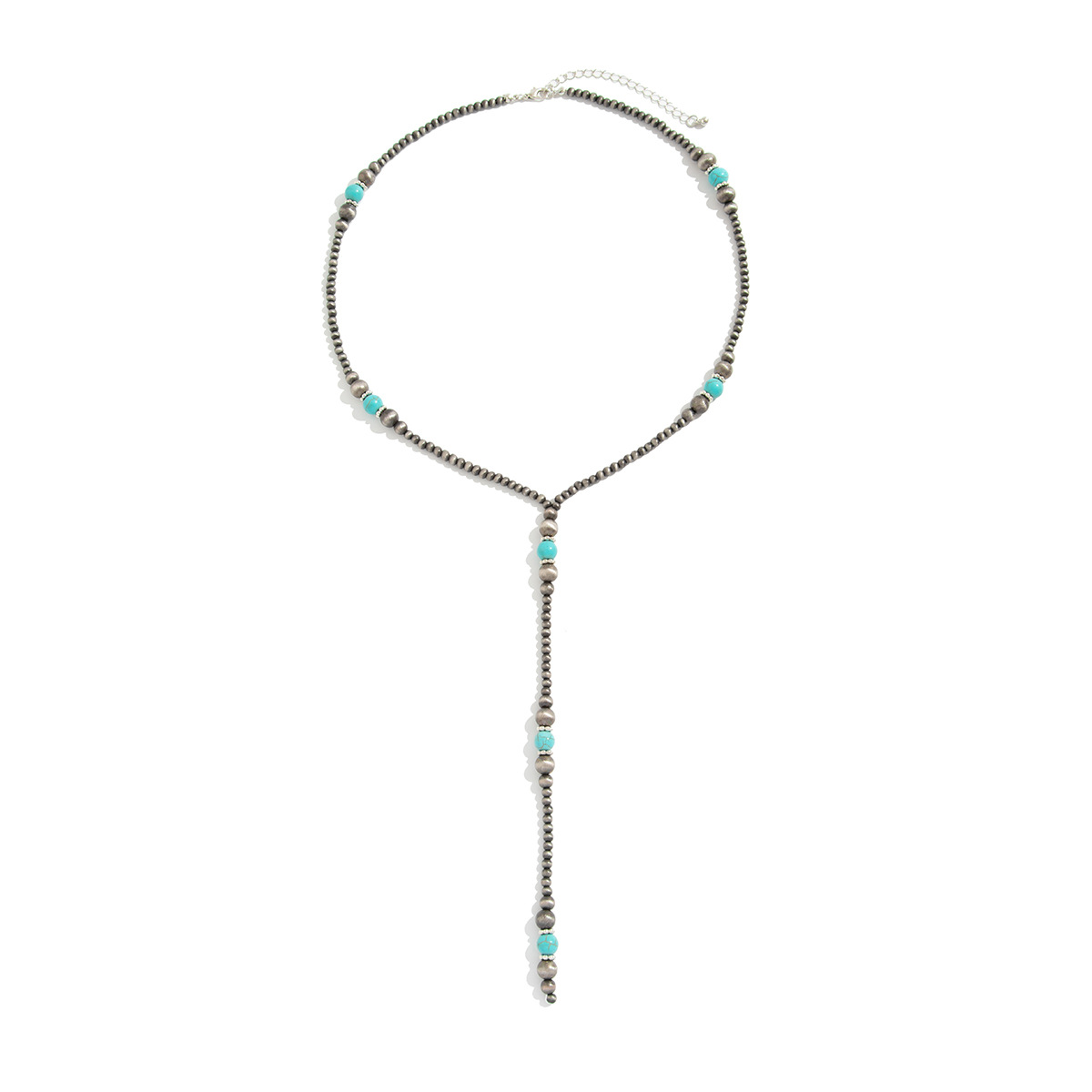 European and American cross-border jewelry, ethnic style imitation pearl tassel collarbone chain, retro Y-shaped round bead string long necklace Item Picture