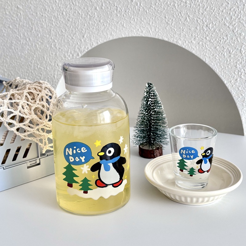 Self-made penguin glass cups, high borosilicate cups, heat-resistant water cups, coffee cold brew cups, beverage bottles, milk tea bottles, students details Picture