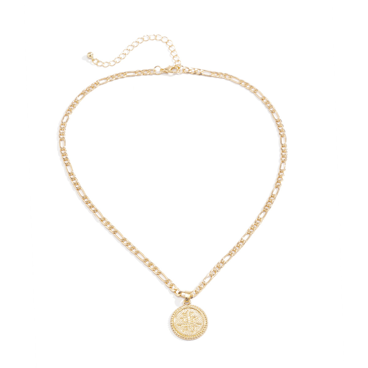 European and American cross-border jewelry, simple single-layer chain necklace, women's retro style, round alloy pendant necklace Item Picture