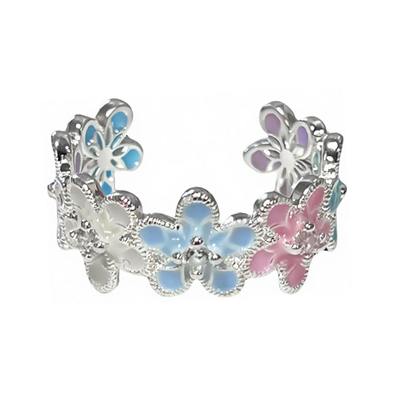 Sweet dopamine-colored flower drip glaze open ring, a niche fashion bestseller for women, with an oil painting style and an exquisite ring trend Item Picture