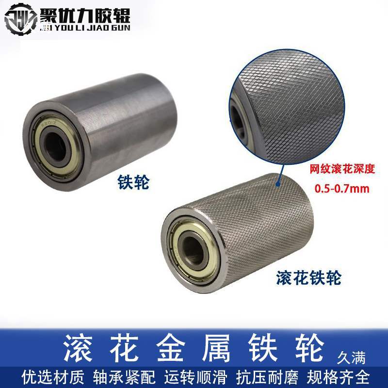 Embossed net pattern anti-slip double bearing knurled wheel, wheel load-bearing pulley, guide pulley, sand belt machine pulley Specification drawing