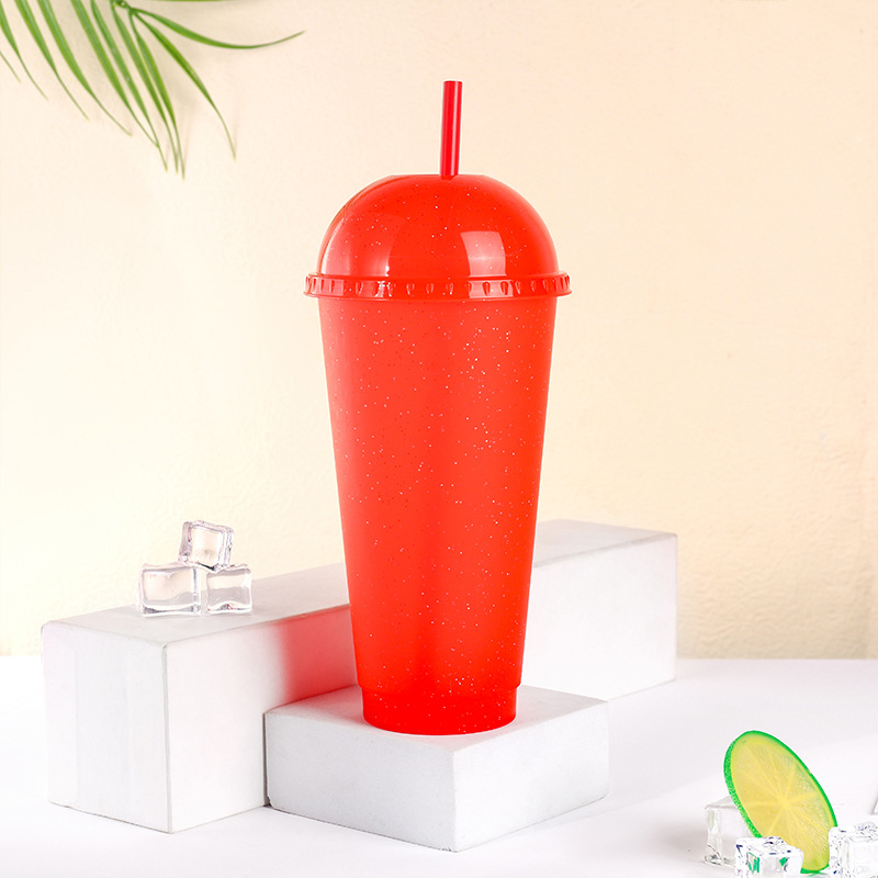 Wholesale of cross-border exclusive fashionable straw cups, arched lid straight drinking cups, milk tea beverage cups, glitter multi-color PP water cups Application Scenario