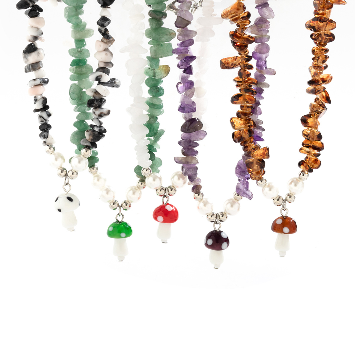 European and American cross-border hot girl style dopamine Elf mushroom Sun necklace, colorful irregular crushed stone collarbone necklace Item Picture