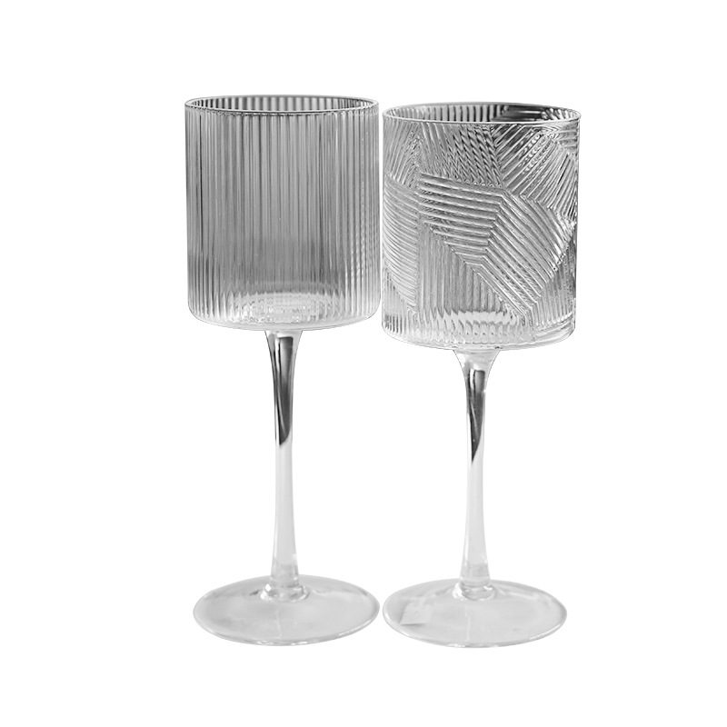 American tree-leaf-patterned red wine glasses, distinctive vertical striped highball glasses, straight wide-mouthed wide-mouthed wine glasses, cross-border wholesale Item Picture