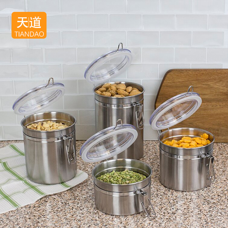 Stainless steel sealed jar for coffee beans, tea, grains, spices, dried fruits and candies, moisture-proof snap-on preservation storage jar Application Scenario