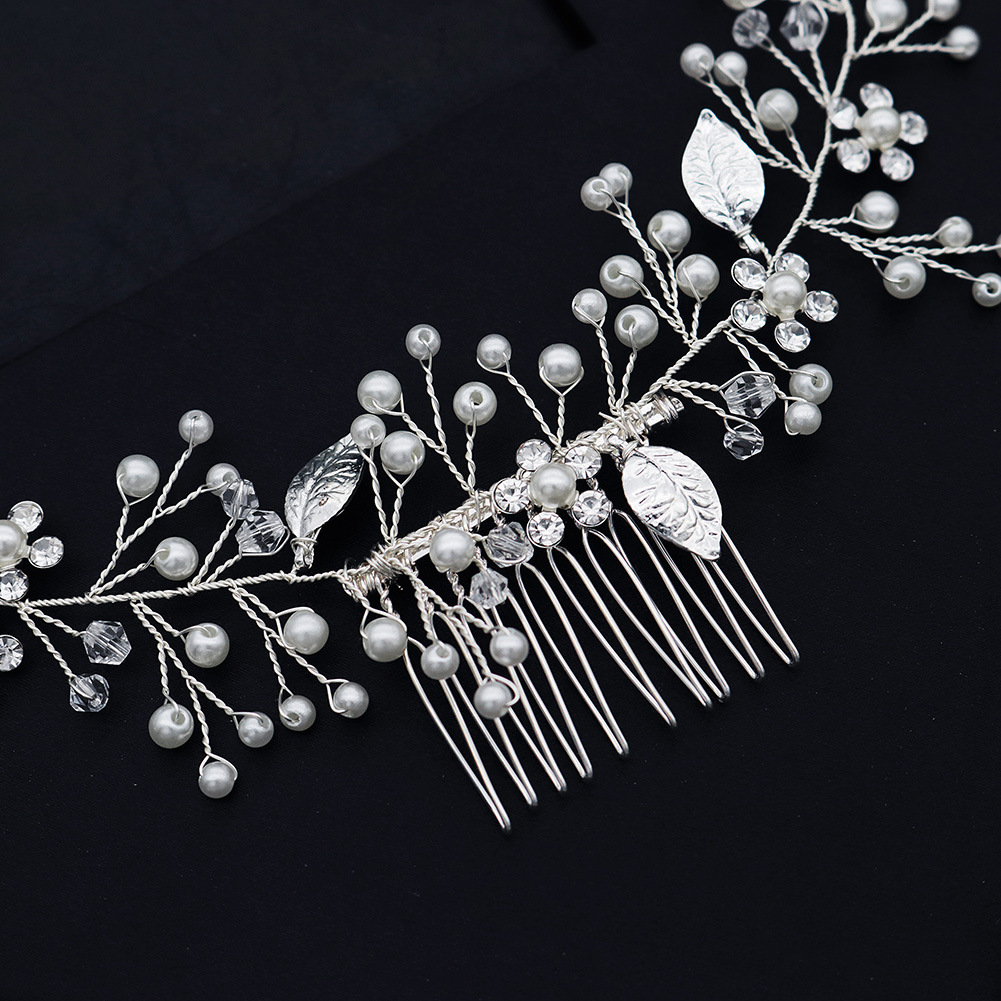 Korean high-end and elegant handcrafted hair band, round headband, fairy-like bride headwear, crystal pearl shaped updo accessory Specification drawing