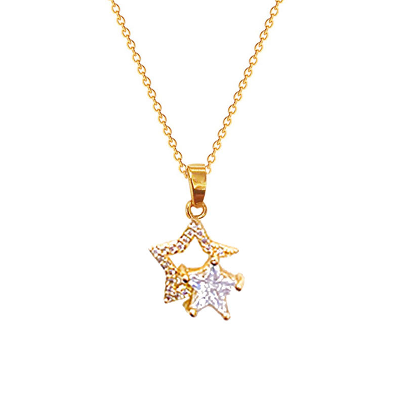 Titanium steel real gold electroplated five-pointed star necklace, versatile design sense, wishing star pendant, fashionable and elegant, star collarbone chain Item Picture
