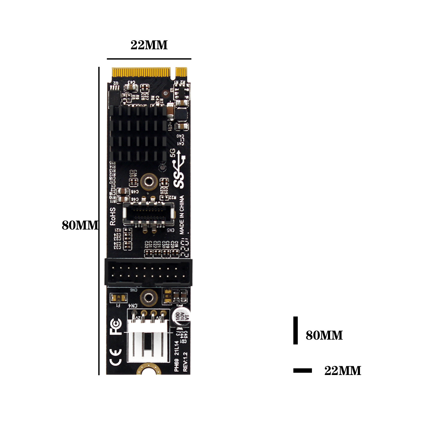 PH69 M.2 MKEY PCIe to Front USB3.1 5Gb TYPE-C+ 19/20-pin expansion card Item Picture