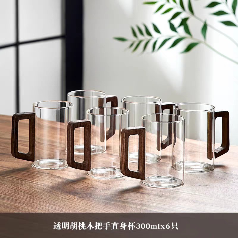 Wholesale household pineapple cups, high-appearance-level glass cups with handles and hammer patterns, thickened high borosilicate juice cups, transparent flower tea cups Specification drawing