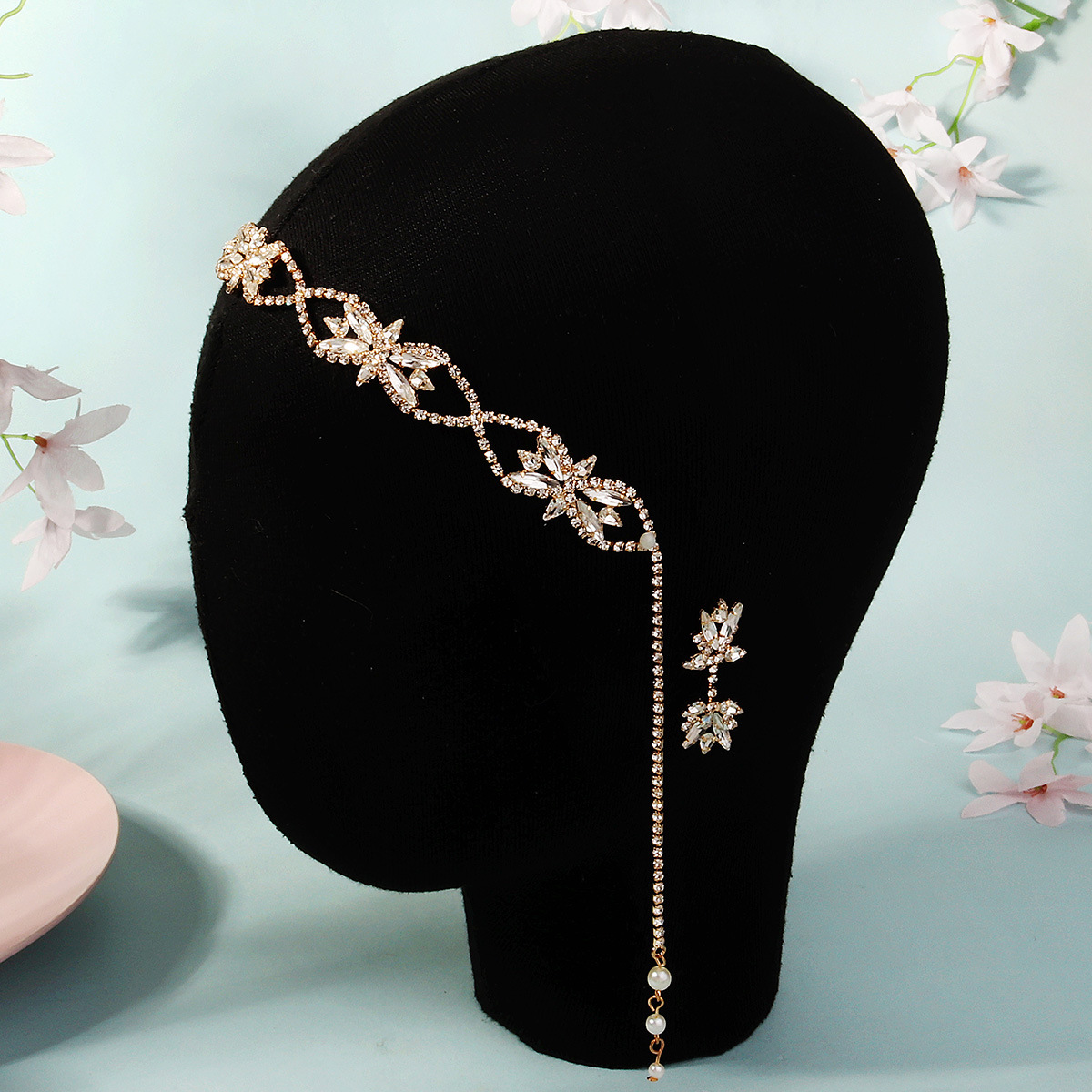 Cross-border new water diamond tassel headband earrings, wedding bride jewelry, Bohemian ethnic style hair accessory set full figure