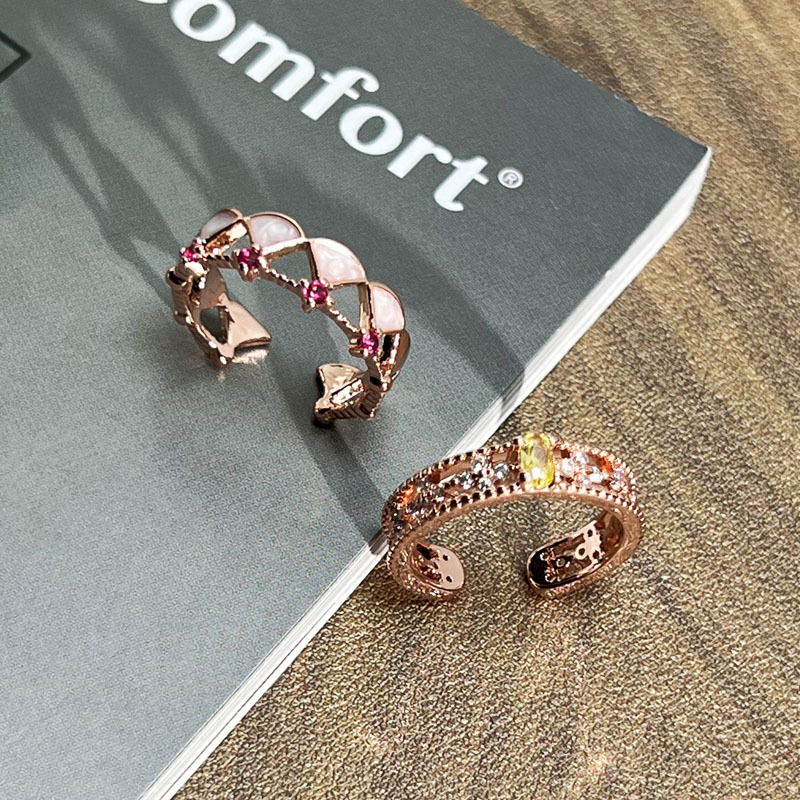 A high-end rose gold fan-shaped opening ring from Japan and South Korea for women, a double-layered, unique and cool style trendy index finger ring full figure