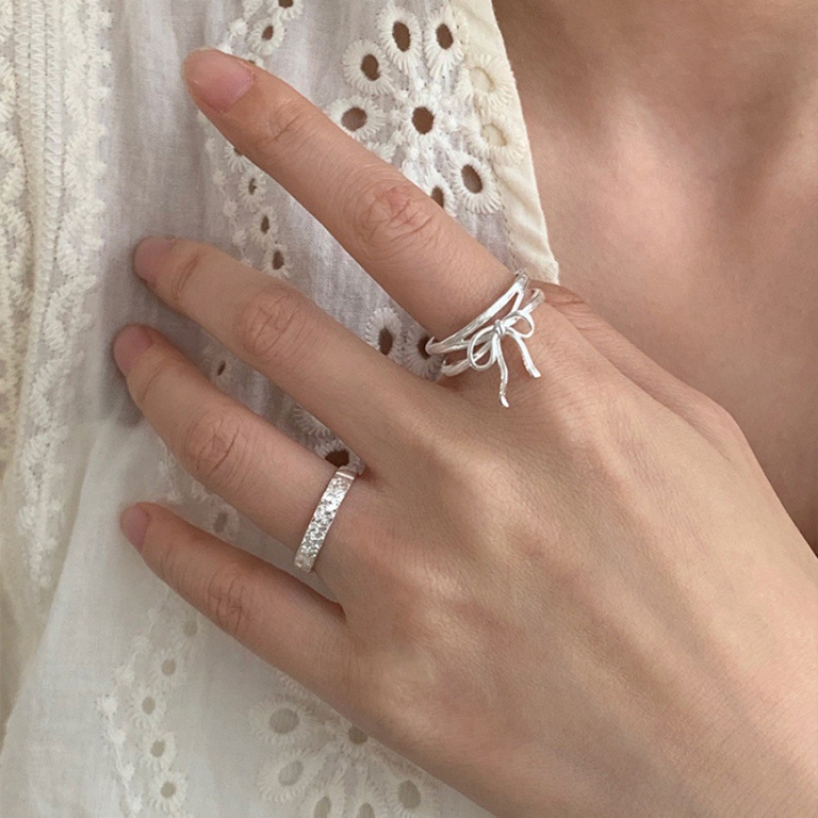 Korean-style simple bow plain ring, sweet and versatile ring for women, niche design, high-end open index finger ring Specification drawing