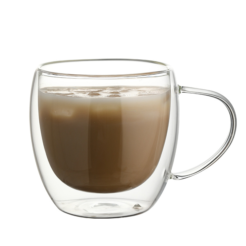 Heat-resistant double-layer glass cup, high appearance level, high borosilicate handle, can be printed with logo, portable coffee cup Item Picture