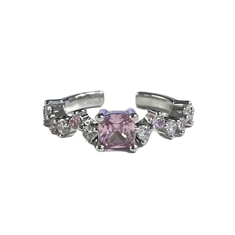 Sweet and cool light luxury pink diamond irregular texture open ring, a unique and high-end feminine style, a cool and fashionable ring for hot girls Item Picture