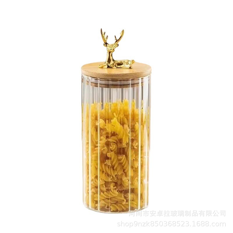 Customized Deer head high borosilicate glass jars, Nordic-style food-grade household jars with LIDS, moisture-proof and mold-proof for grains and cereals Item Picture