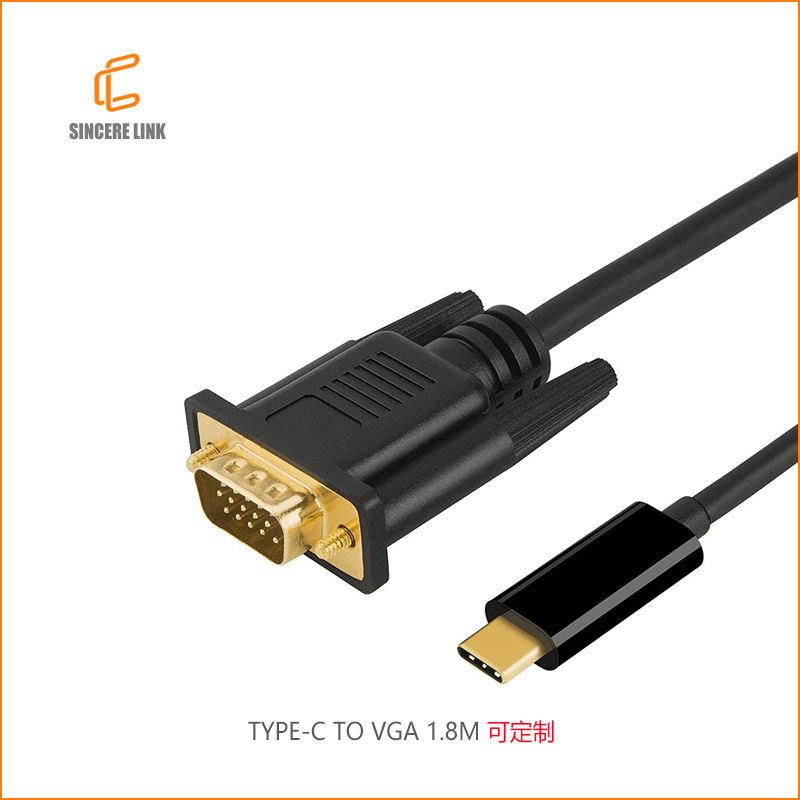 Factory TYPE-C TO VGA 1.8-meter high-definition adapter cable, usb3.1 notebook interface, USB-C to VGA full figure