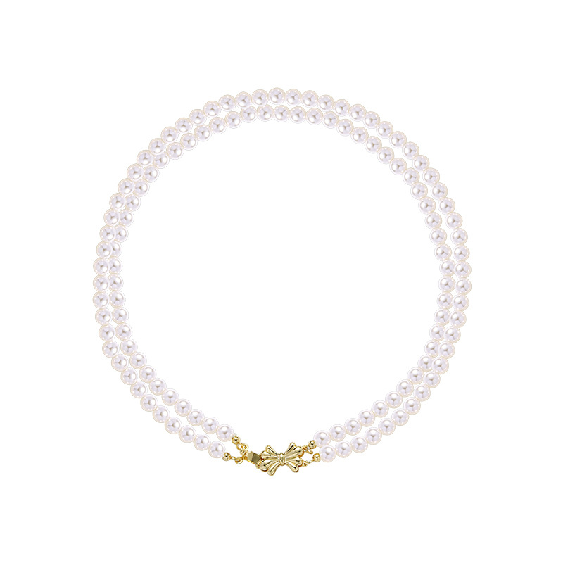 French-style layered bow pearl necklace with a touch of high-end women, light luxury cross-border collarbone chain, elegant and versatile necklace wholesale Item Picture