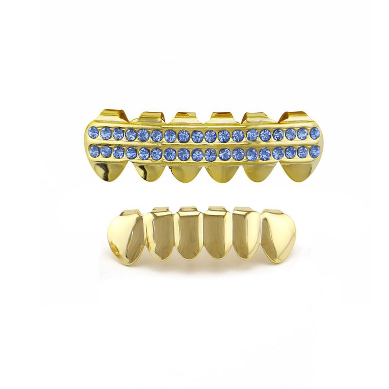 Hip-hop style bling teeth gold-plated and diamond-encrusted hip-hop gold dental crowns are supplied by the manufacturer full figure